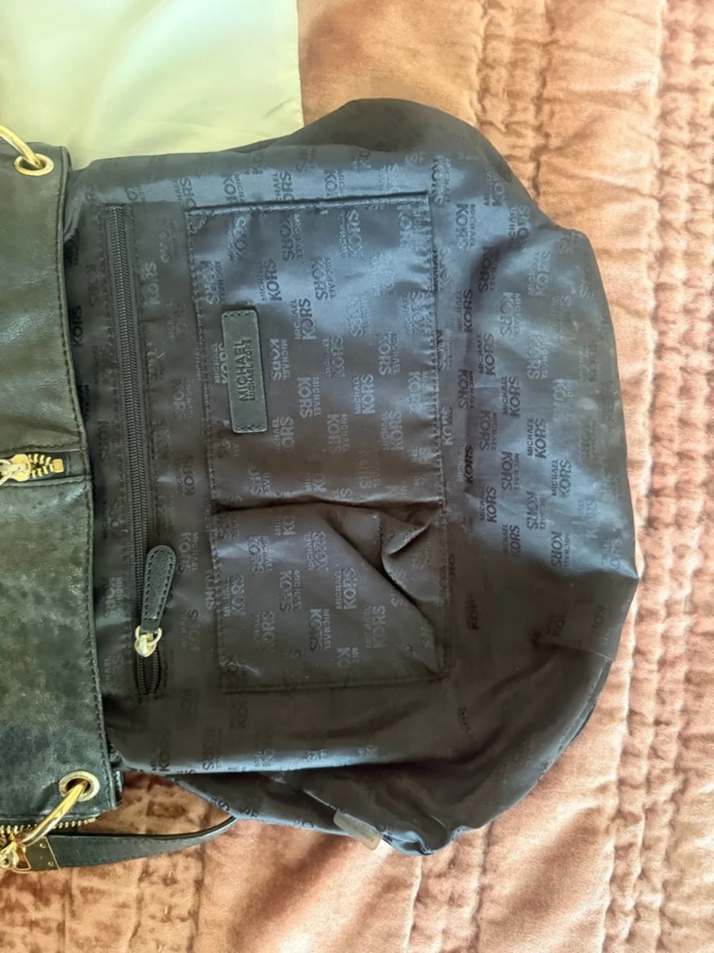 Michael Kors Black Leather Hobo Shoulder Bag with Gold Hardware - Picture 9 of 10